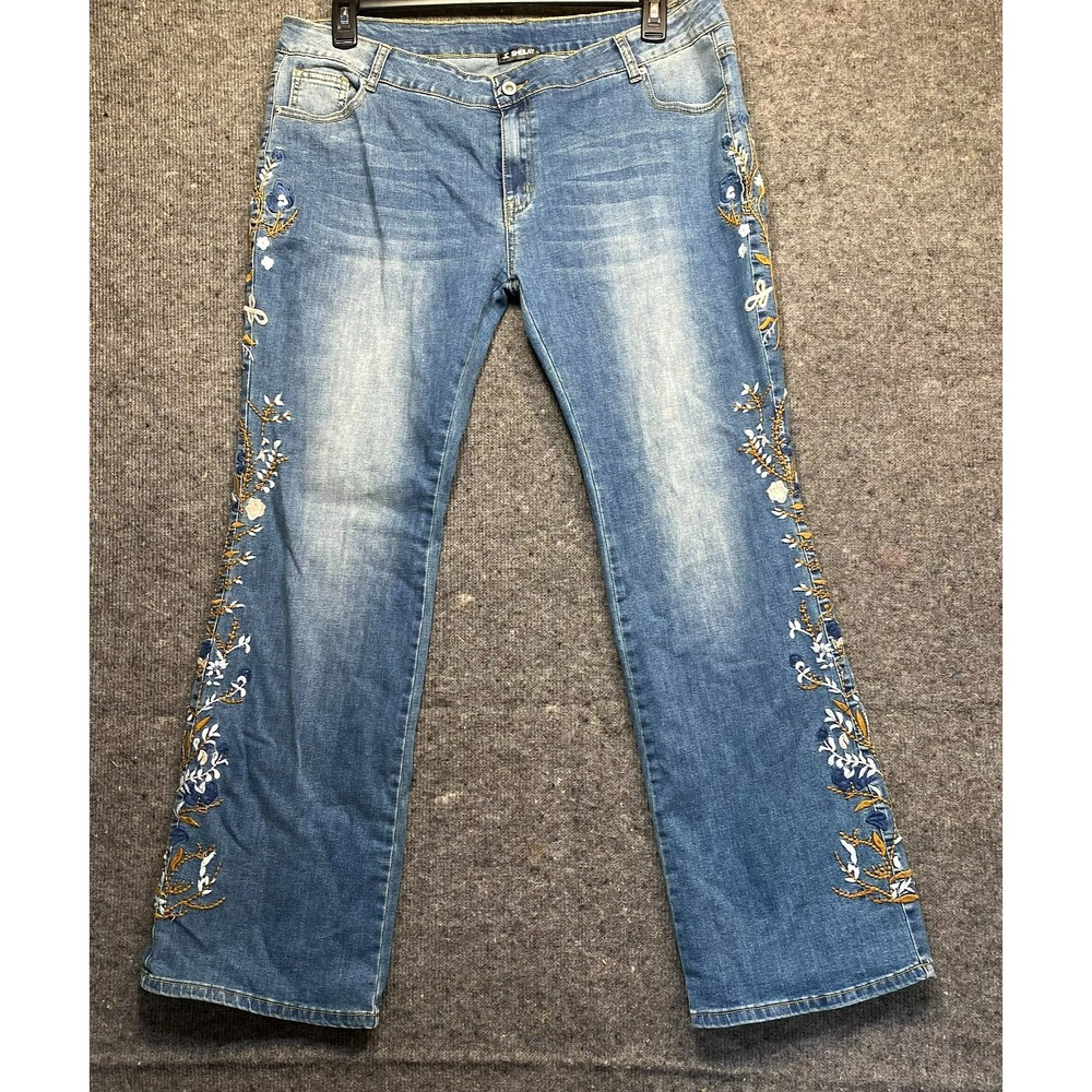 Sheilay Denim Flare Leg Jeans Womens 3XL Retro Embroidered 40x31 Blue